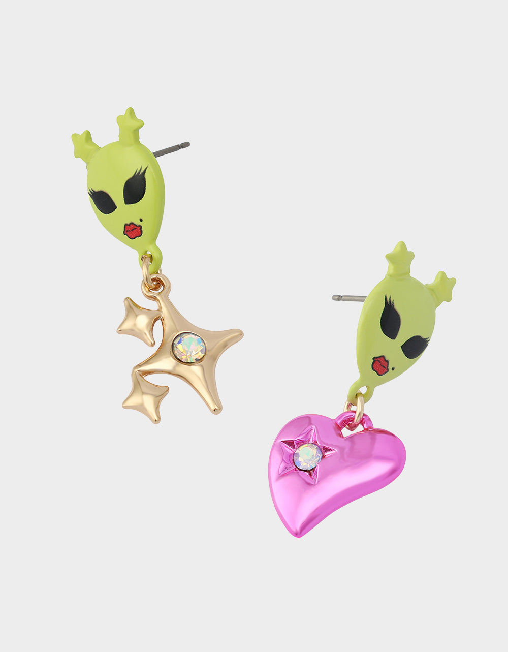 Betsey Johnson ALIEN MISMATCH DROP EARRINGS Women's Alien Mismatch Heart Star Earrings