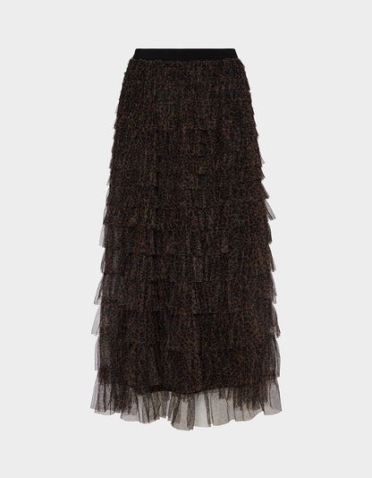 Betsey Johnson RUFFLED MAXI SKIRT LEOAPRD Women's Tiered Tulle Leopard Maxi Skirt