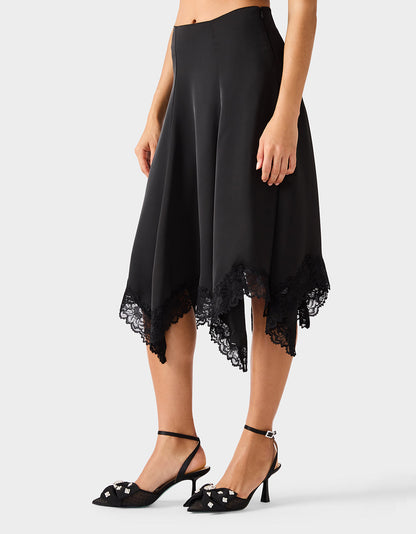 Betsey Johnson LACE SLIP MIDI SKIRT BLACK Women's Black Lace Midi Skirt