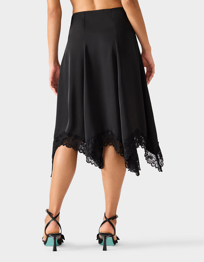 Betsey Johnson LACE SLIP MIDI SKIRT BLACK Women's Black Lace Midi Skirt
