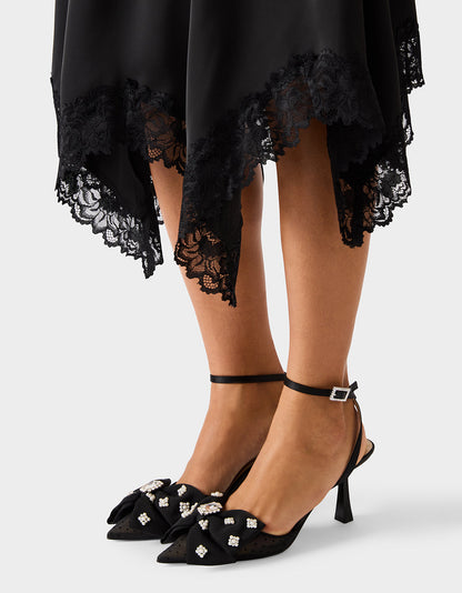 Betsey Johnson LACE SLIP MIDI SKIRT BLACK Women's Black Lace Midi Skirt