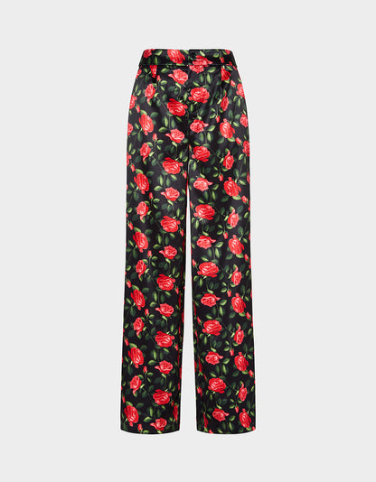 Betsey Johnson POWER BLOOM PANT BLACK Women's Black Red Floral Pant