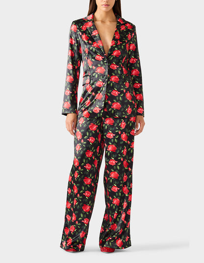 Betsey Johnson POWER BLOOM PANT BLACK Women's Black Red Floral Pant