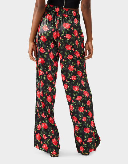 Betsey Johnson POWER BLOOM PANT BLACK Women's Black Red Floral Pant