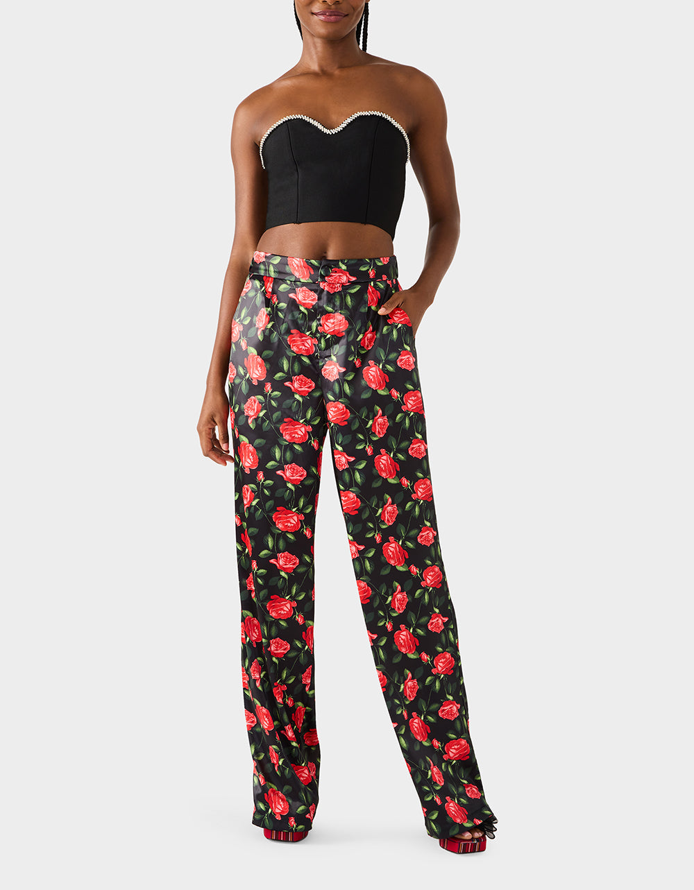 Betsey Johnson POWER BLOOM PANT BLACK Women's Black Red Floral Pant