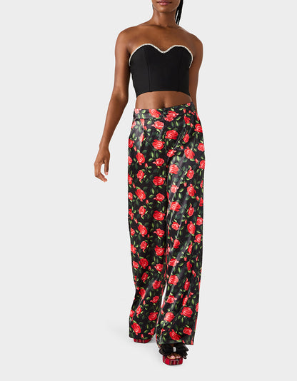 Betsey Johnson POWER BLOOM PANT BLACK Women's Black Red Floral Pant