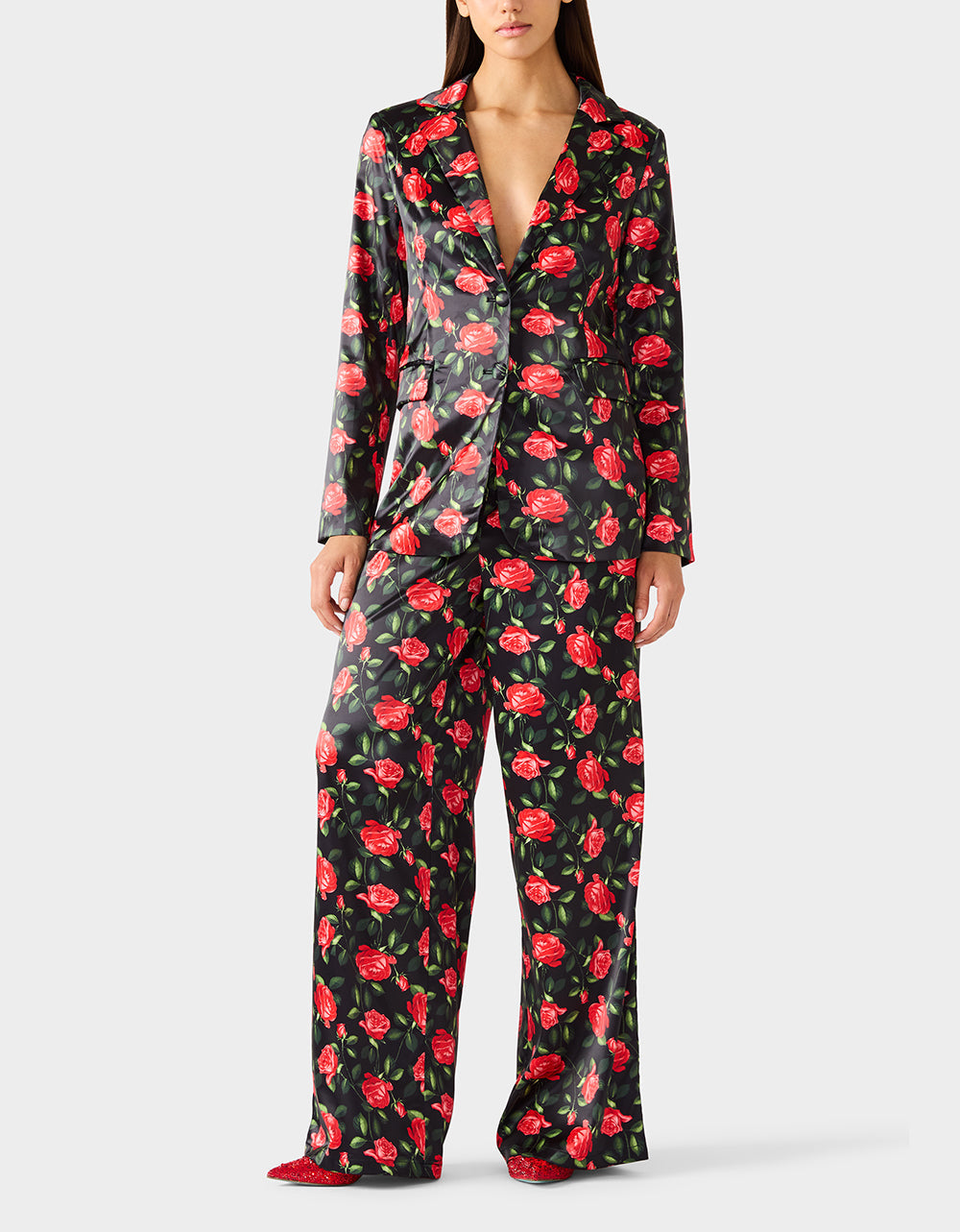 Betsey Johnson POWER BLOOM PANT BLACK Women's Black Red Floral Pant