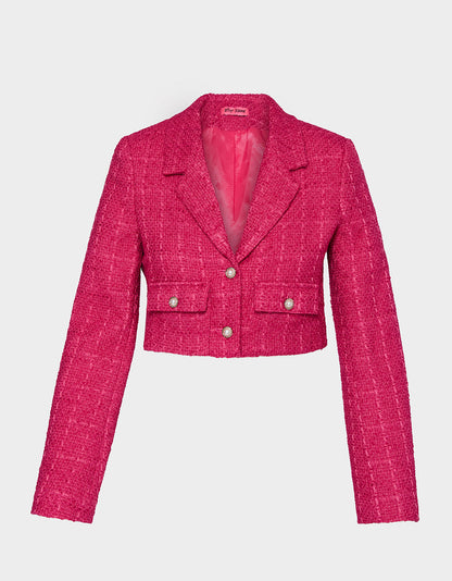 Betsey Johnson TWEED CROPPED BLAZER HOT PINK Women"s Long-Sleeved Cropped Button-Up Jacket