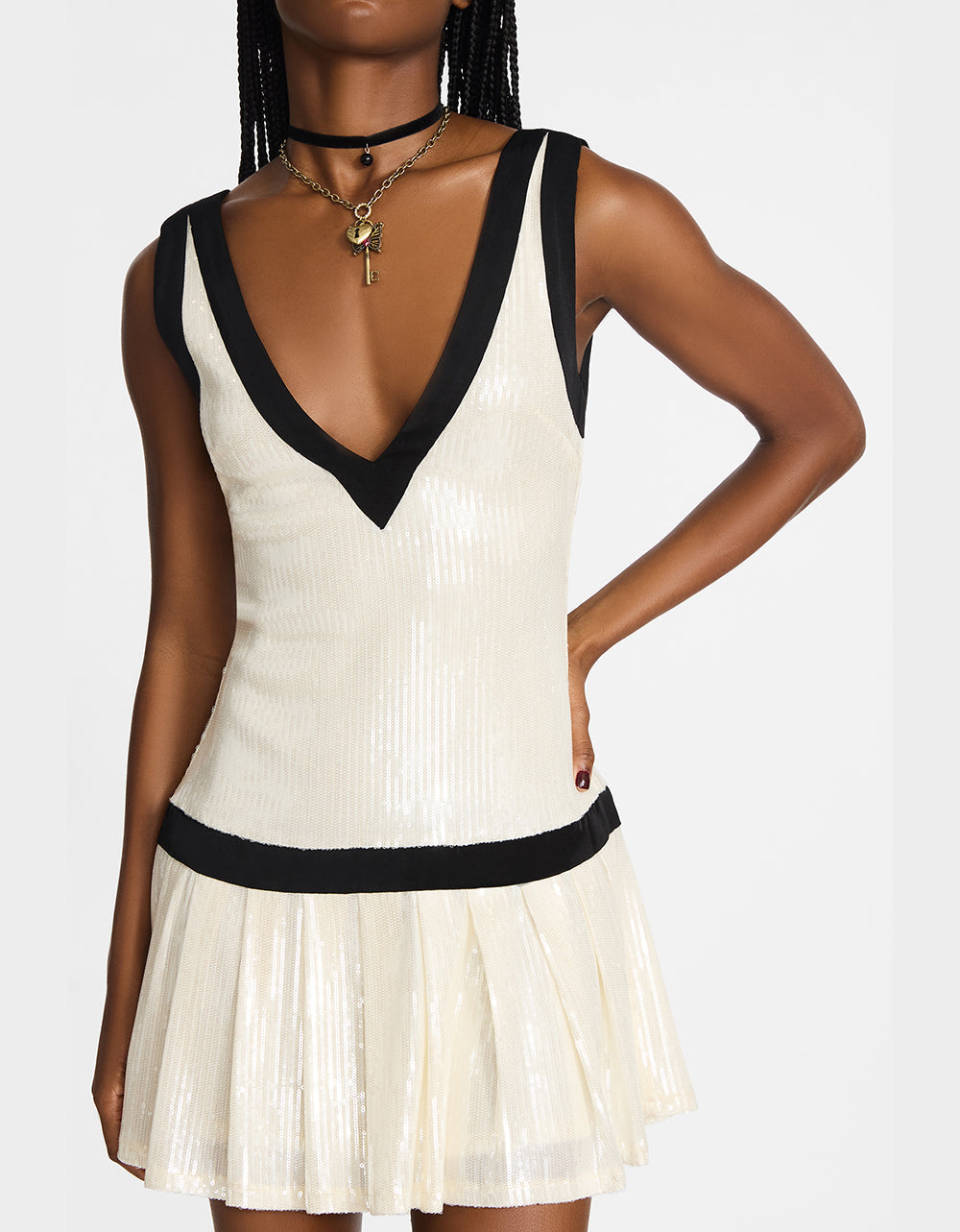 Betsey Johnson MATCH POINT DRESS WHITE Women's Mini Sequin Dress