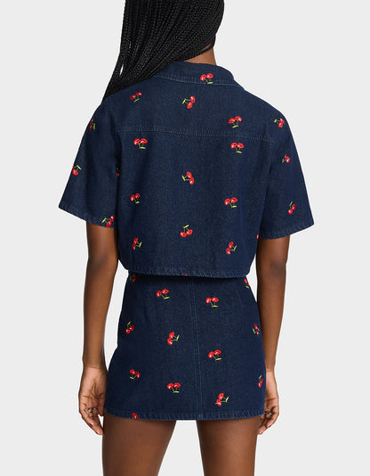 Betsey Johnson CHERRY ON TOP SKIRT DENIM Women's Denim Mini Skirt
