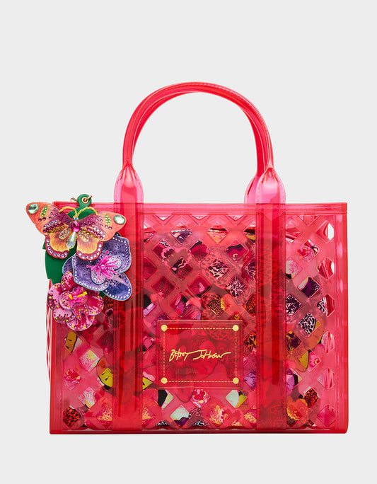 Betsey Johnson JAMMIN CLEAR SATCHEL PINK Women's Tote Crossbody Handbag