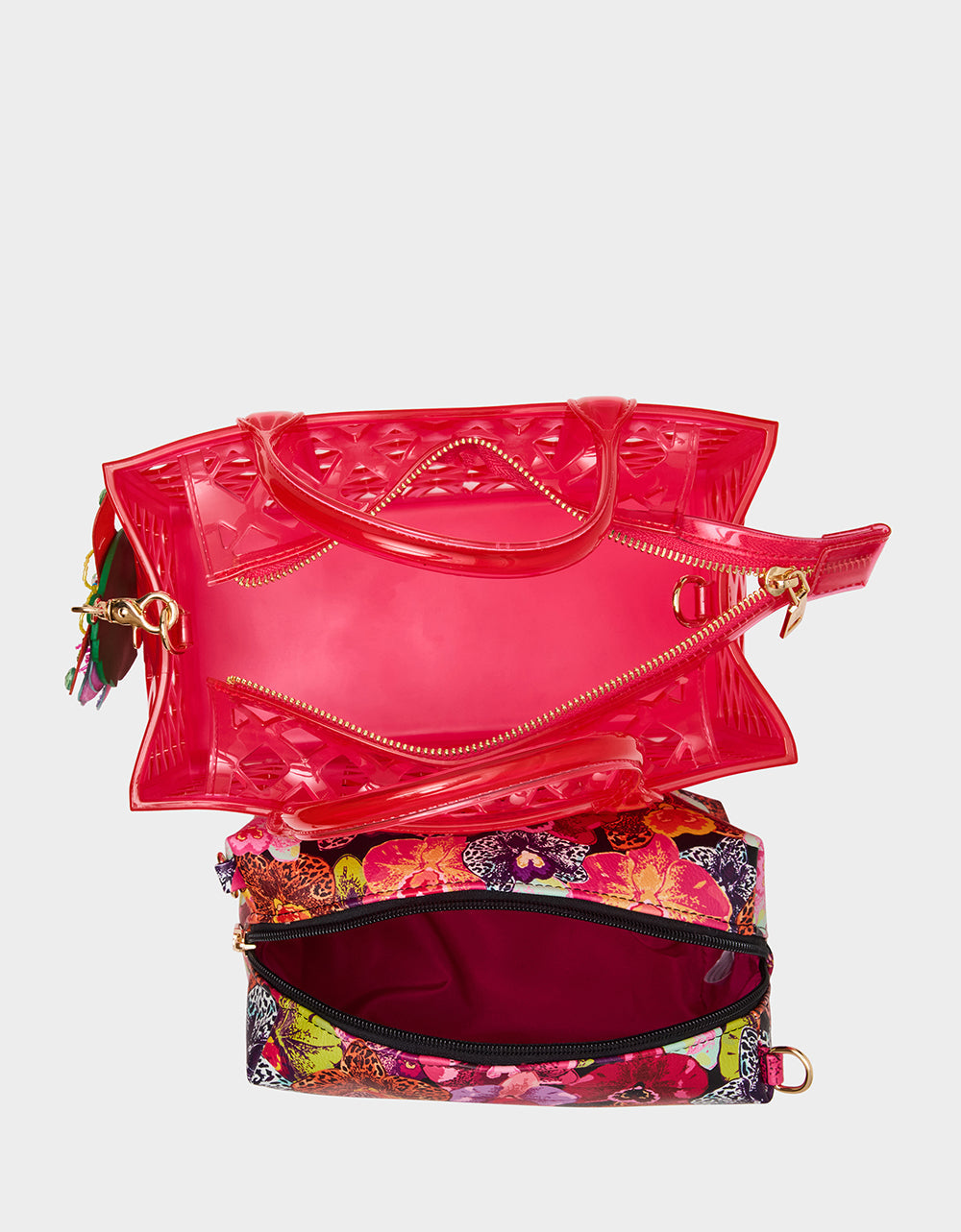 Betsey Johnson JAMMIN CLEAR SATCHEL PINK Women's Tote Crossbody Handbag