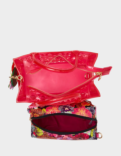 Betsey Johnson JAMMIN CLEAR SATCHEL PINK Women's Tote Crossbody Handbag