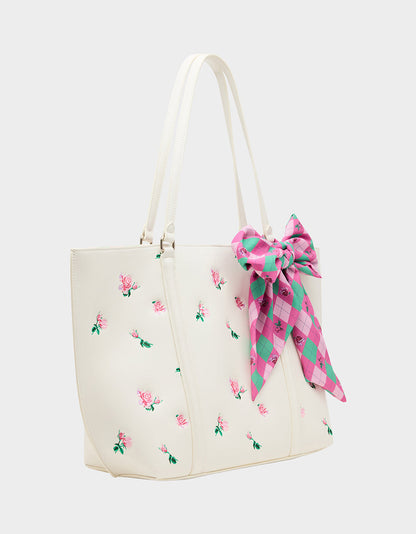 Betsey Johnson ROSEBUD TOTE CREAM Flowers Bow Women's Tote Handbag