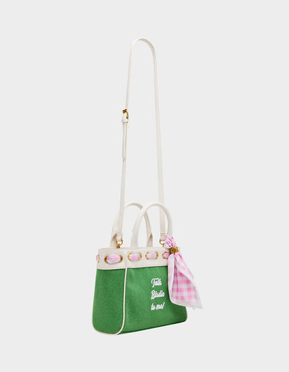 Betsey Johnson TALK BIRDIE TO ME SATCHEL GREEN Golf-Themed Scarf Detail Women's Satchel Handbag
