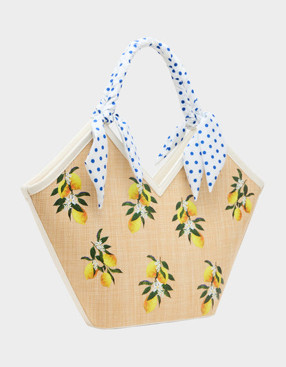 Betsey Johnson DON'T BE TARTY TOTE NATURAL Lemon Scarf Women's Tote Handbag