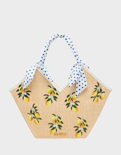 Betsey Johnson DON'T BE TARTY TOTE NATURAL Lemon Scarf Women's Tote Handbag