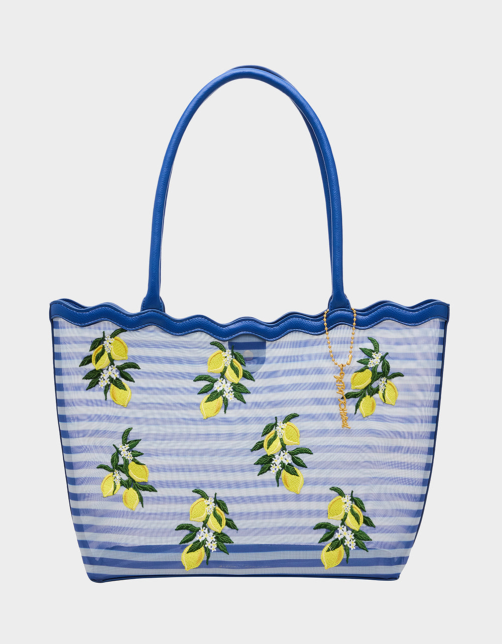 Betsey Johnson MESHIN AROUND TOTE BLUE/STRIPE Lemon Embroidered Mesh Women's Tote Handbag