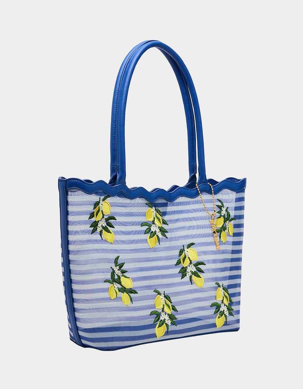 Betsey Johnson MESHIN AROUND TOTE BLUE/STRIPE Lemon Embroidered Mesh Women's Tote Handbag
