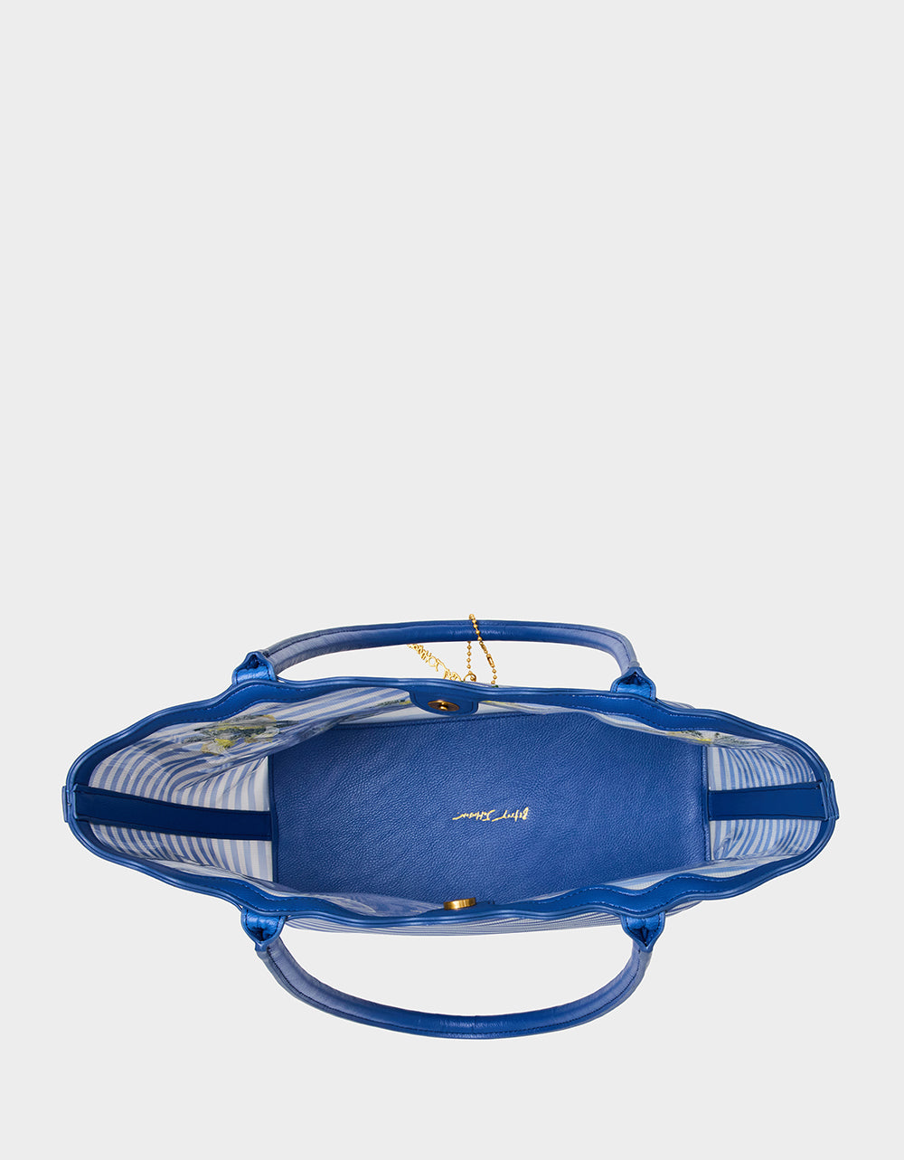 Betsey Johnson MESHIN AROUND TOTE BLUE/STRIPE Lemon Embroidered Mesh Women's Tote Handbag