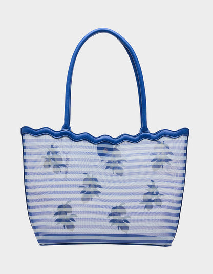 Betsey Johnson MESHIN AROUND TOTE BLUE/STRIPE Lemon Embroidered Mesh Women's Tote Handbag