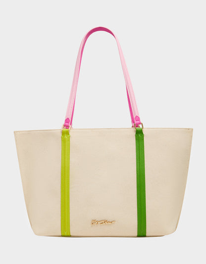 Betsey Johnson MISS MATCH TOTE NATURAL MULTI Natural Canvas Tennis Tote Sith Scarf