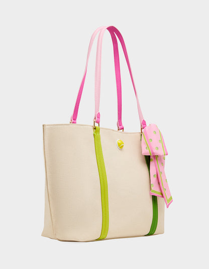 Betsey Johnson MISS MATCH TOTE NATURAL MULTI Natural Canvas Tennis Tote Sith Scarf