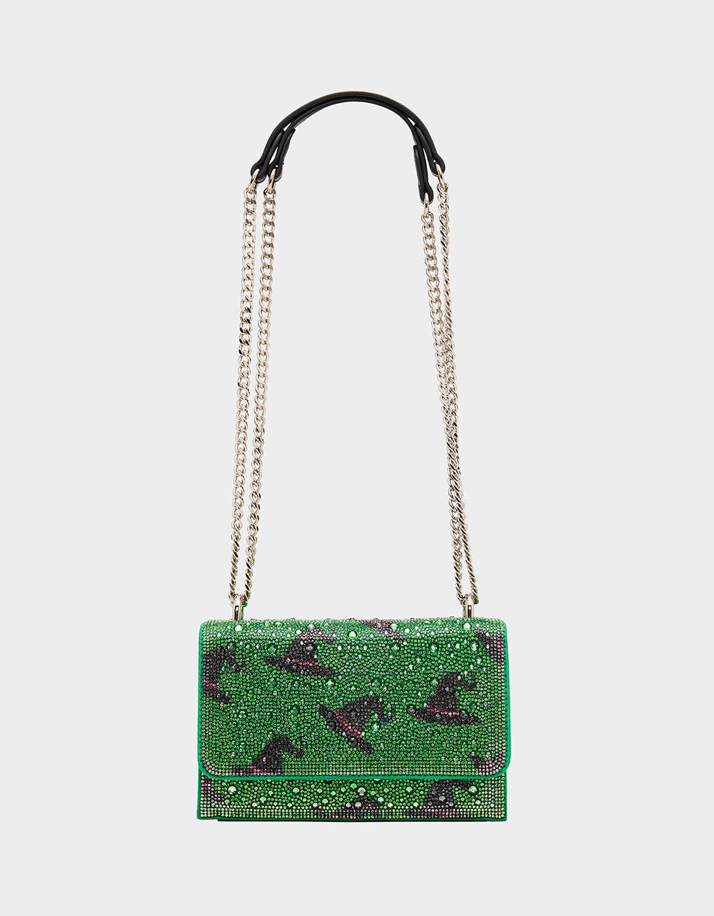 Betsey Johnson HATS OFF CONVERTIBLE RHINESTONE GREEN Women's Rhinestone Embellished Sparkly Witch Hat Crossbody Halloween Handbag