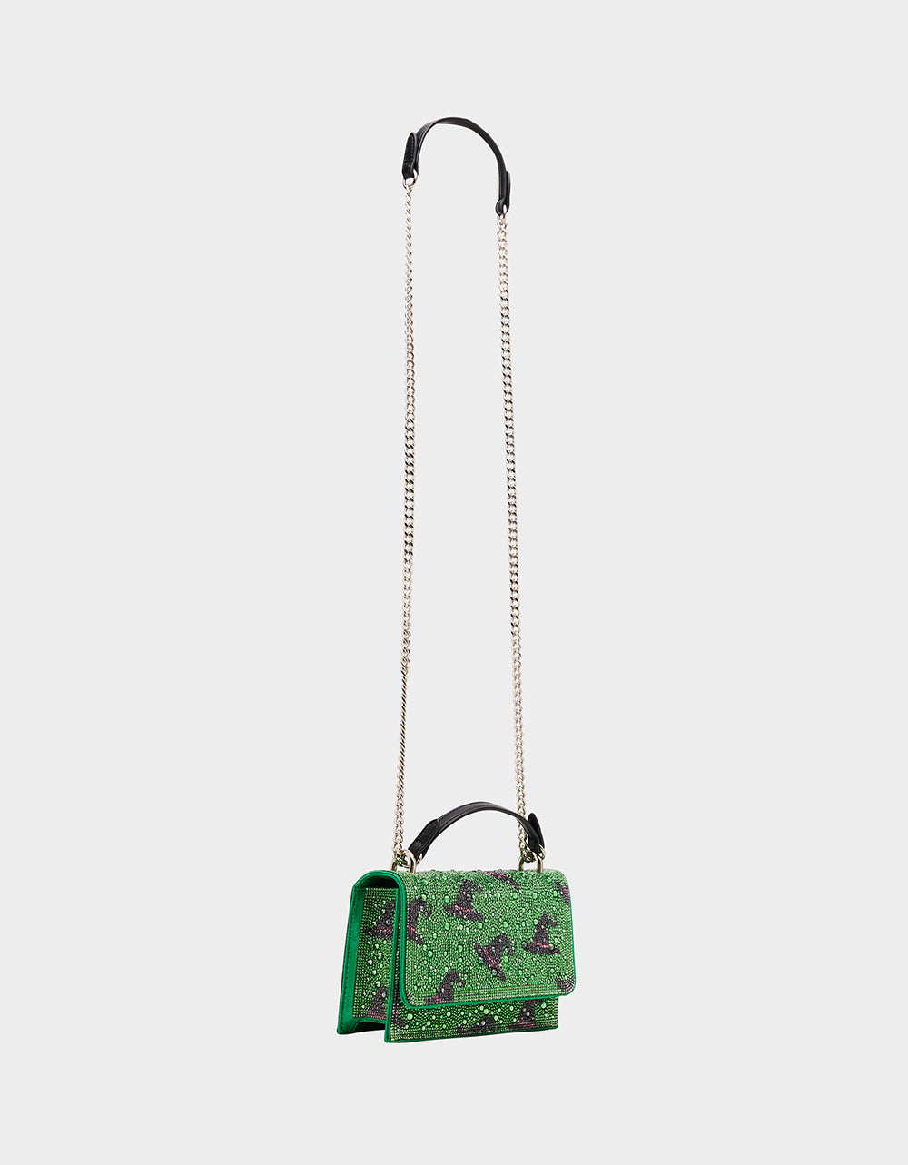 Betsey Johnson HATS OFF CONVERTIBLE RHINESTONE GREEN Women's Rhinestone Embellished Sparkly Witch Hat Crossbody Halloween Handbag