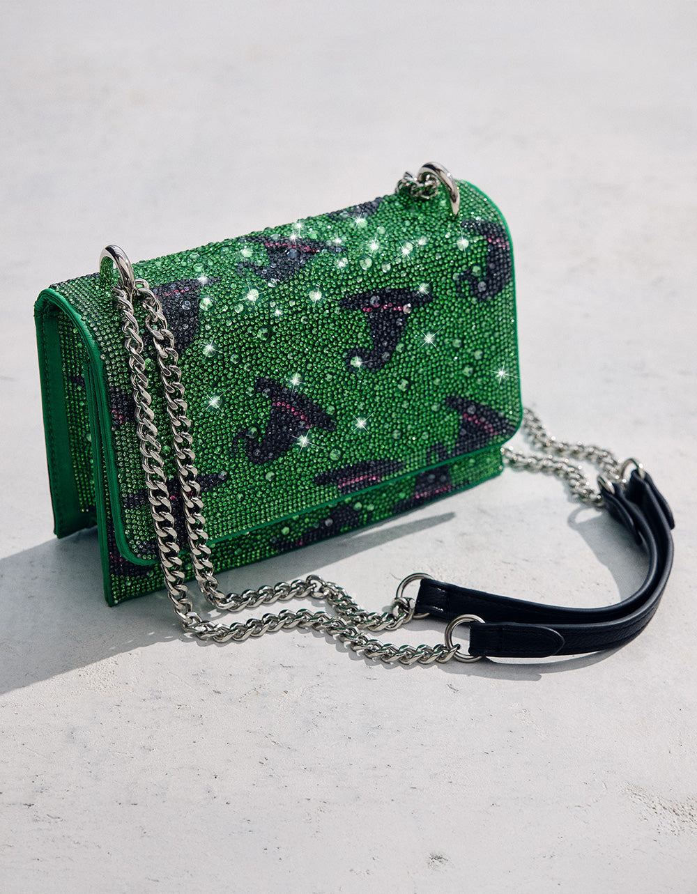 Betsey Johnson HATS OFF CONVERTIBLE RHINESTONE GREEN Women's Rhinestone Embellished Sparkly Witch Hat Crossbody Halloween Handbag