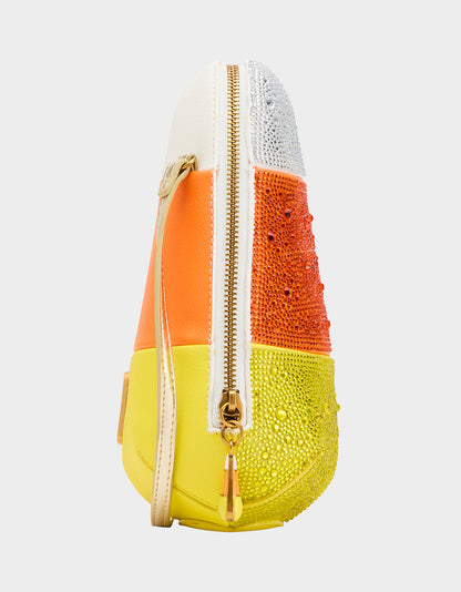 Betsey Johnson KITSCH ME SO CORNY MULTI Women's Halloween-Themed Candy Corn Rhinestone Embellished Crossbody Handbag