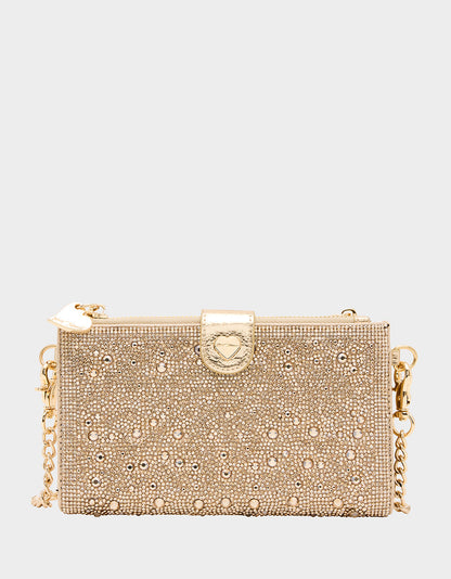 Betsey Johnson WALLET ON CHAIN PHONE HOLDER CHAMPAGNE Women's Rhinestone Embellished Wallet