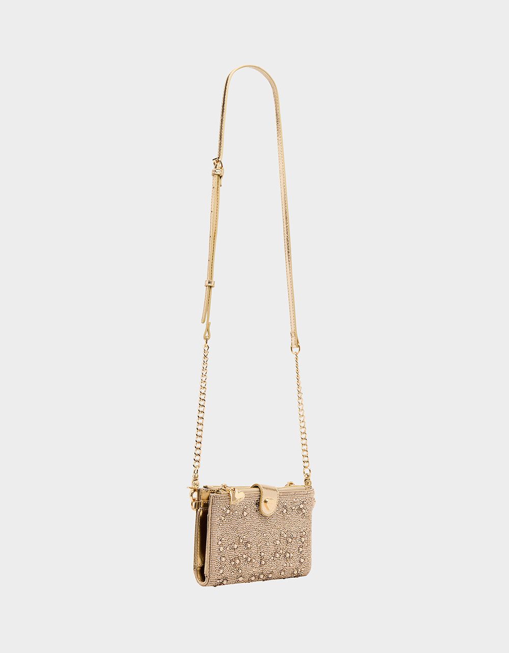 Betsey Johnson WALLET ON CHAIN PHONE HOLDER CHAMPAGNE Women's Rhinestone Embellished Wallet