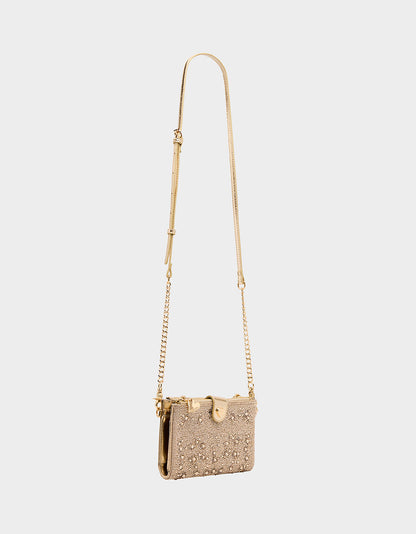 Betsey Johnson WALLET ON CHAIN PHONE HOLDER CHAMPAGNE Women's Rhinestone Embellished Wallet