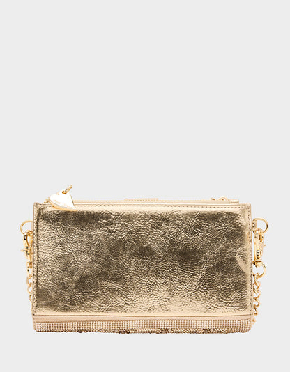 Betsey Johnson WALLET ON CHAIN PHONE HOLDER CHAMPAGNE Women's Rhinestone Embellished Wallet