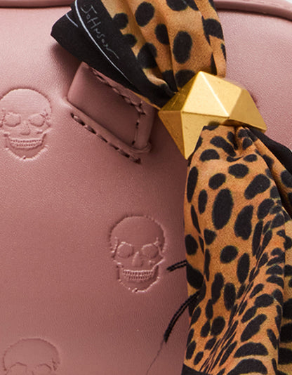 Betsey Johnson SKULLICIOUS SHOULDER BAG BLUSH Women's Pink Skull Shoulder Handbag with Scarf