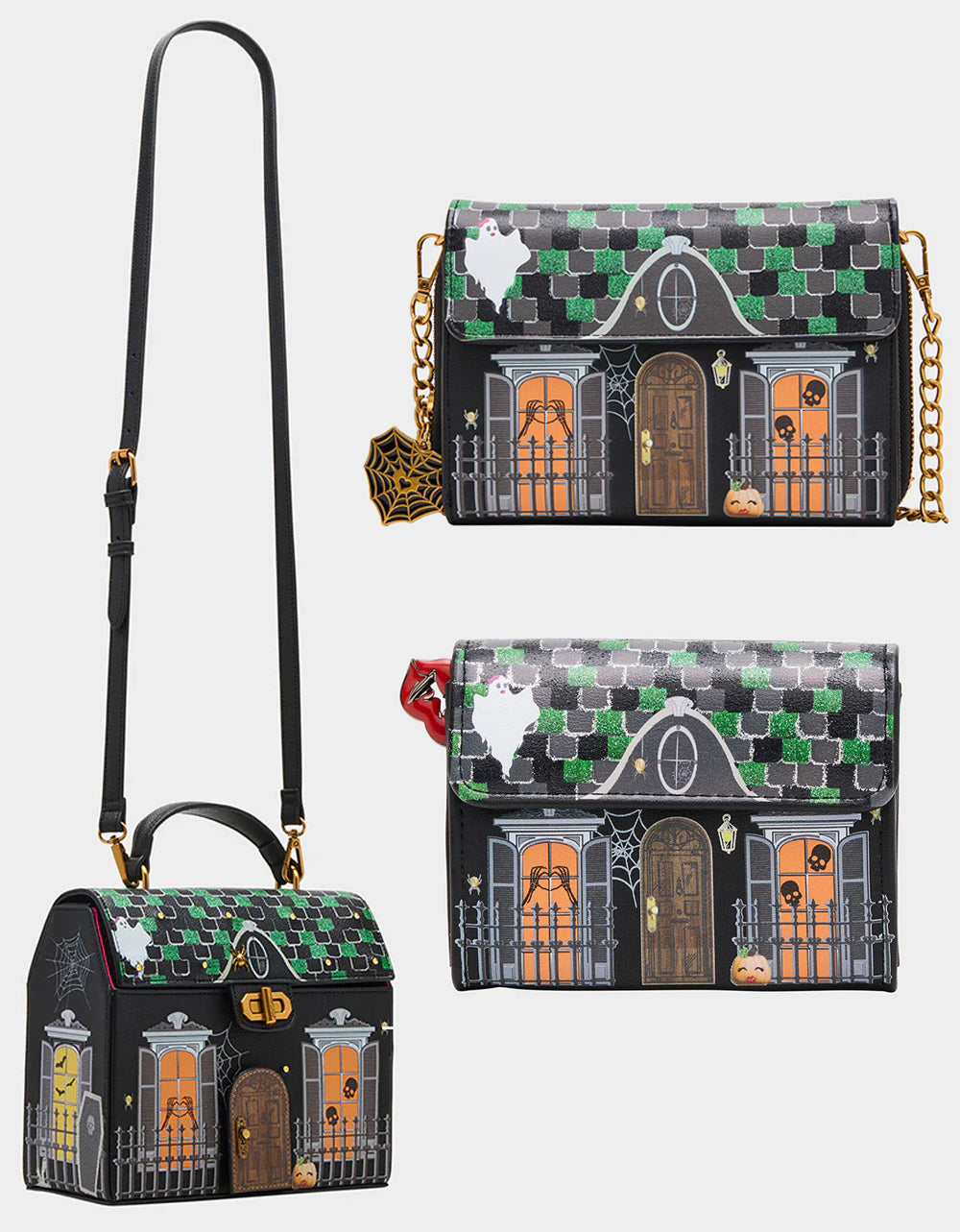 Betsey Johnson FOREVER HOME BUNDLE Women's Haunted House Halloween Crossbody, Wallet on Chain, and Wallet Set