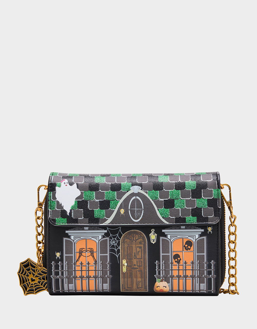 Betsey Johnson FOREVER HOME BUNDLE Women's Haunted House Halloween Crossbody, Wallet on Chain, and Wallet Set