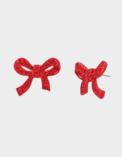 Betsey Johnson BOW STUD EARRINGS RED Women's Rhinestone Bow Stud Valentine's Day Earrings