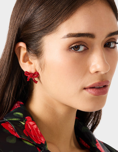 Betsey Johnson BOW STUD EARRINGS RED Women's Rhinestone Bow Stud Valentine's Day Earrings