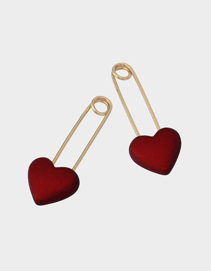 Betsey Johnson HEART SAFETY PIN DROP EARRINGS RED Women's Valentine's Day Heart Pin Drop Earrings