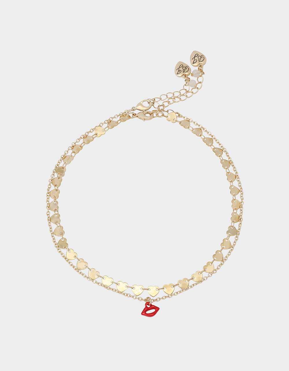 Betsey Johnson LIPS NECKLACE SET RED Women's Gold Heart Chain Lip Valentine's Day Necklace Set