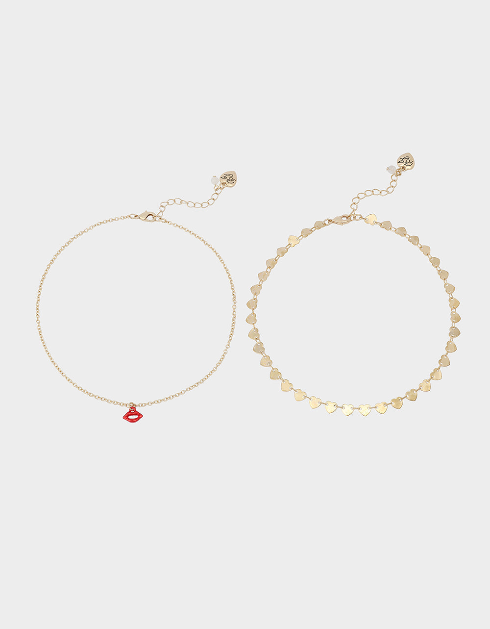 Betsey Johnson LIPS NECKLACE SET RED Women's Gold Heart Chain Lip Valentine's Day Necklace Set
