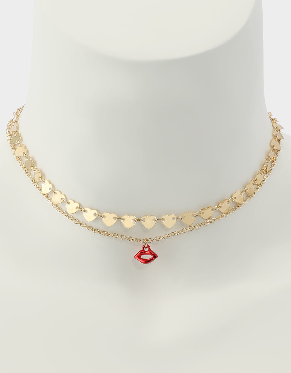 Betsey Johnson LIPS NECKLACE SET RED Women's Gold Heart Chain Lip Valentine's Day Necklace Set