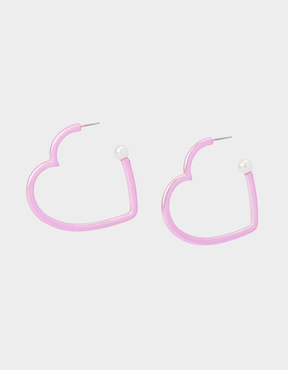 Betsey Johnson HEART HOOP EARRINGS PINK/WHITE Women's Valentine's Day Heart Hoop Earrings