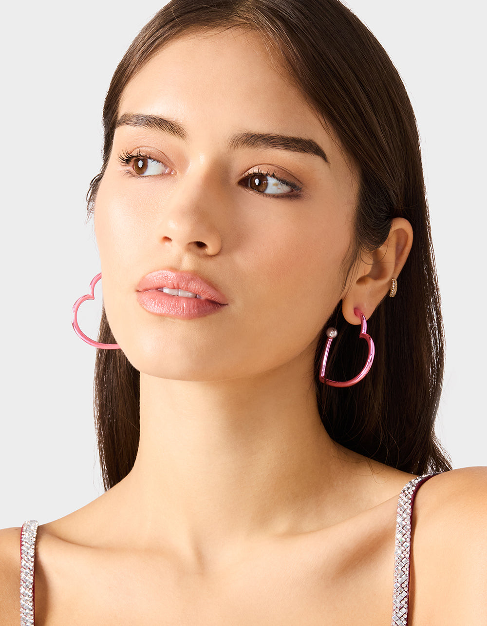 Betsey Johnson HEART HOOP EARRINGS PINK/WHITE Women's Valentine's Day Heart Hoop Earrings