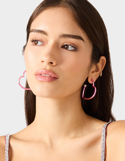 Betsey Johnson HEART HOOP EARRINGS PINK/WHITE Women's Valentine's Day Heart Hoop Earrings
