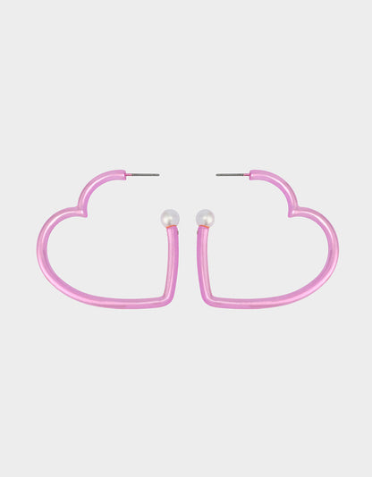 Betsey Johnson HEART HOOP EARRINGS PINK/WHITE Women's Valentine's Day Heart Hoop Earrings