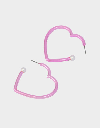 Betsey Johnson HEART HOOP EARRINGS PINK/WHITE Women's Valentine's Day Heart Hoop Earrings