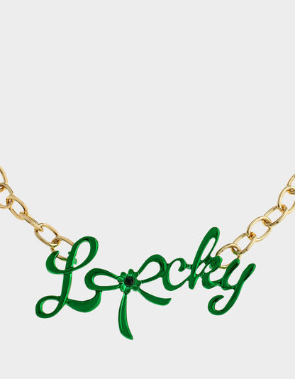 Betsey Johnson LUCKY FRONTAL NECKLACE GREEN Women's St. Patrick's Day Bib Necklace